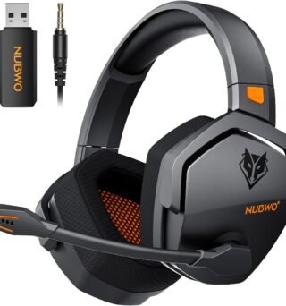 NUBWO Wireless Gaming Headset with Mic for Ps5 Ps4 PC, Zero Interference, 100-Hour Battery All-Day Play, 23ms Sync​ for Fortnite & Call of Duty/FPS Gamers, Triple Mode All Devices Compatible - Orange